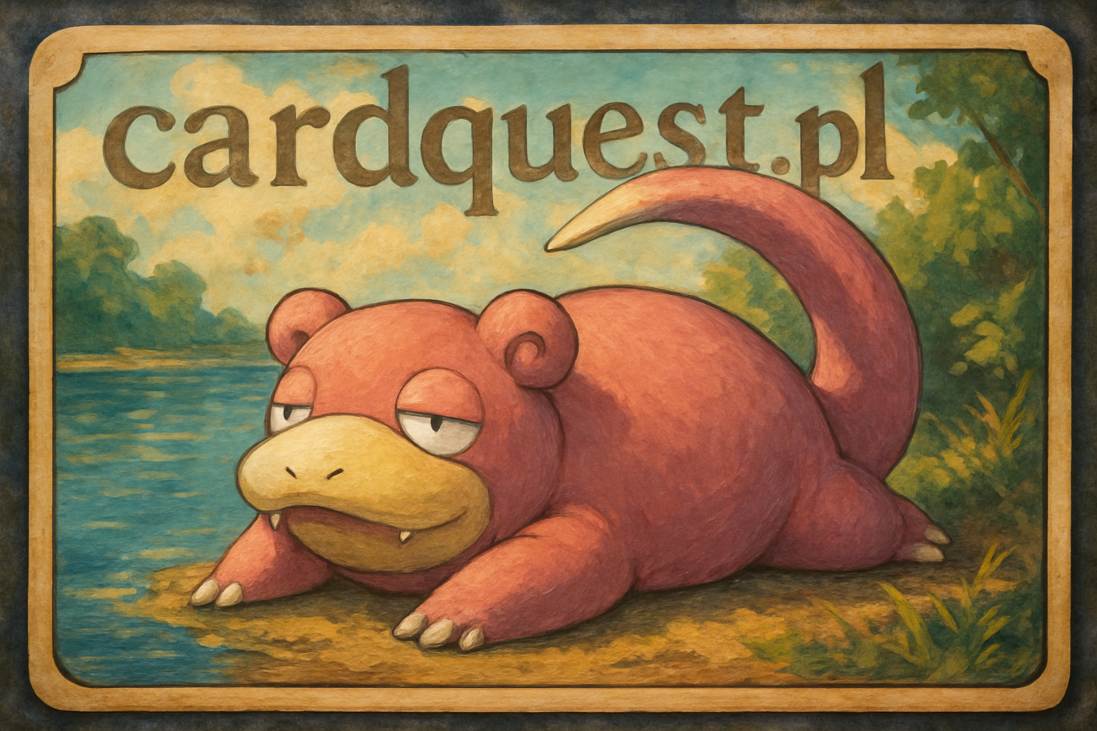 Różowy Pokemon Slowpoke leżący leniwie nad wodą