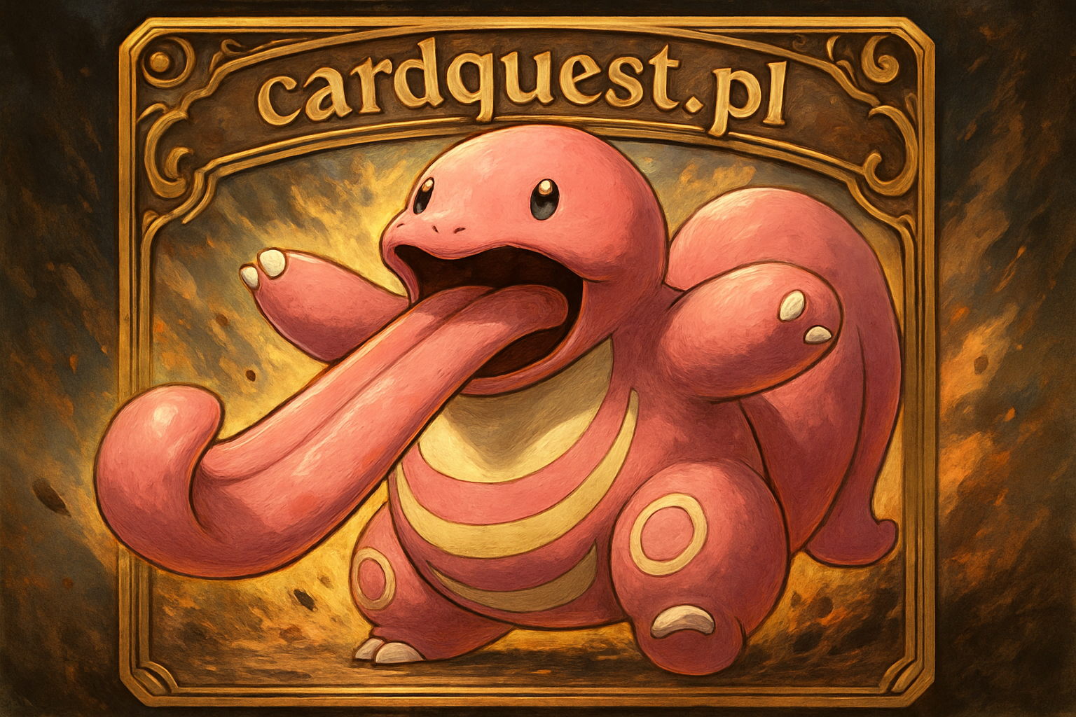 Różowy Pokemon Lickitung z wystawionym długim językiem